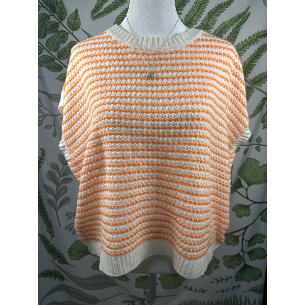 Knit Mix Womens Orange White Striped Knit Sweater Vest Size Large Cap‎ Sleeve